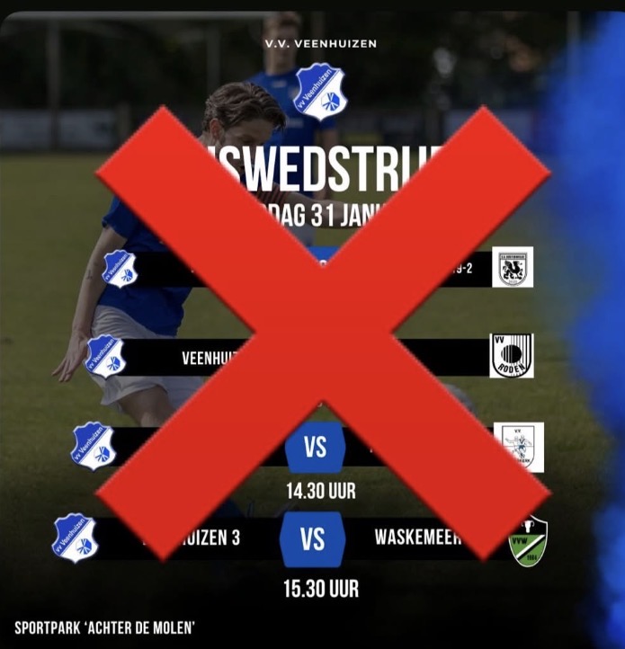 Voetbal afgelast, kantine wel open vanaf 15 uur